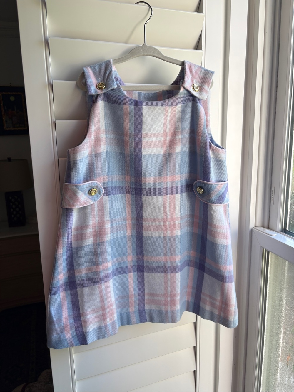 Pastel Plaid Sleeveless Shift Dress - Lavender & Pink